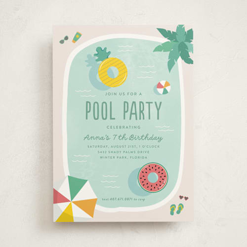 This is a pineapple kids birthday invitations with standard by Annie Holmquist called splish splash printing on signature in standard