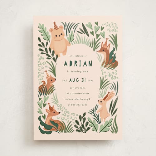 This is a wood kids birthday invitations with standard by Vivian Yiwing called into the wild printing on signature in standard