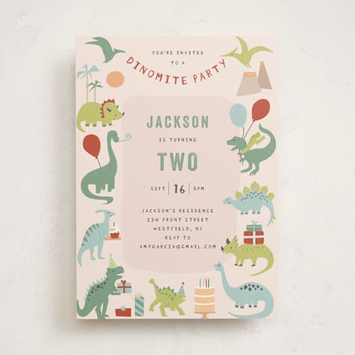 This is a petal kids birthday invitations with standard by Teju Reval called dino party printing on signature in standard