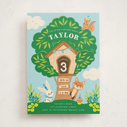 This is a sky kids birthday invitations with standard by Vivian Yiwing called woodland birthday printing on signature in standard