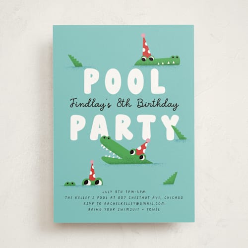 This is a fruit punch kids birthday invitations with standard by mo kelley called pool party printing on signature in standard