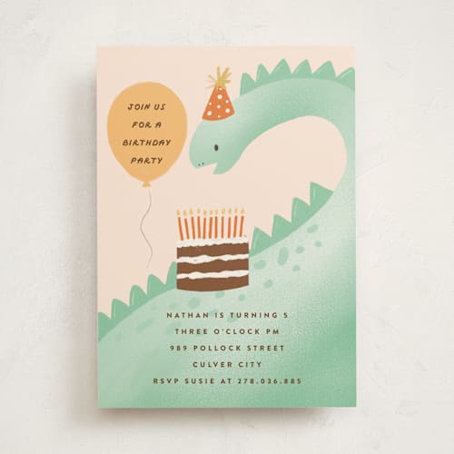 This is a avocado kids birthday invitations with standard by chocomocacino called bronto printing on signature in standard
