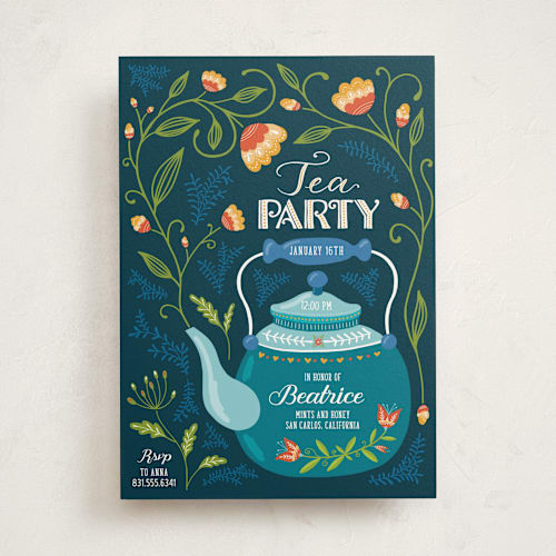 This is a lake kids birthday invitations with standard by Erin Deegan called garden tea party printing on signature in standard