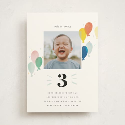 This is a sea kids birthday invitations with standard by Stephanie Hawkes called balloon overlay printing on signature in standard