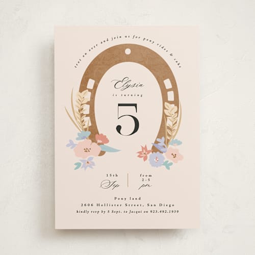 This is a rose kids birthday invitations with standard by Corinne Malesic called pretty pony printing on signature in standard