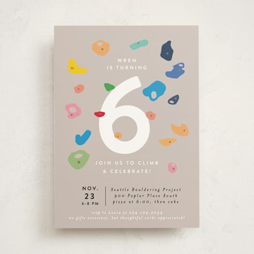 This is a bouldering kids birthday invitations with standard by Alethea and Ruth called bouldering printing on signature in standard