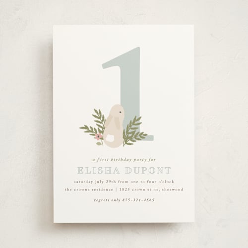 This is a frost kids birthday invitations with standard by Angela Garrick called petit lapin printing on signature in standard