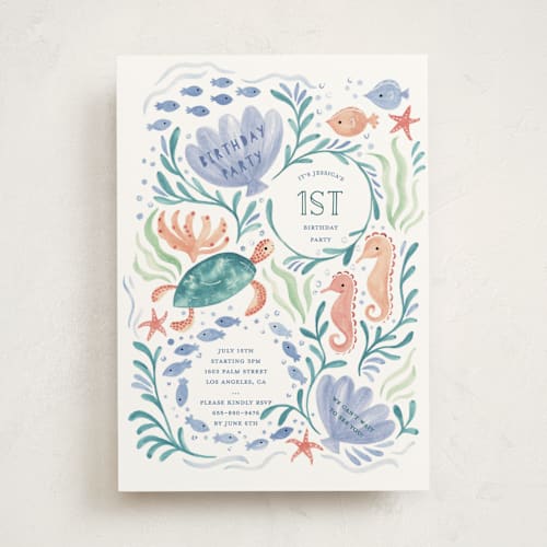 This is a lavender waters kids birthday invitations with standard by Sarah Knight called sea party printing on signature in standard