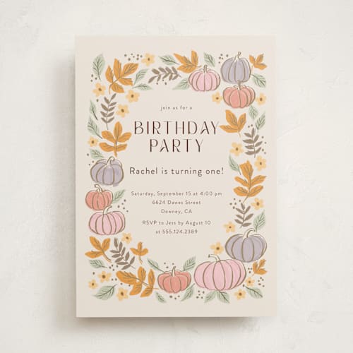 This is a pudding kids birthday invitations with standard by Cass Loh called pastel pampkins printing on signature in standard