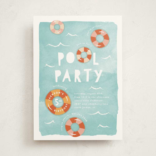 This is a palm springs kids birthday invitations with standard by Robert and Stella called pool party printing on signature in standard