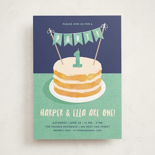 This is a pool kids birthday invitations with standard by Kerry Doyle called buttercream & bunting printing on signature in standard