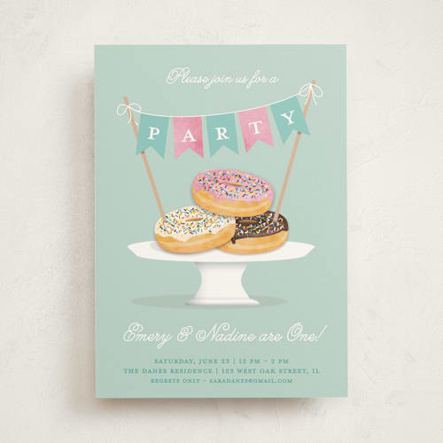 This is a neptune kids birthday invitations with standard by Kerry Doyle called everyone loves donuts printing on signature in standard