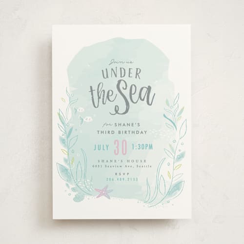 This is a pond kids birthday invitations with standard by Karidy Walker called under the sea printing on signature in standard