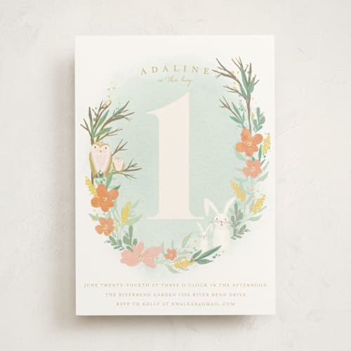 This is a snow kids birthday invitations with standard by Grace Kreinbrink called woodland one printing on signature in standard