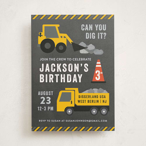 This is a chalkboard kids birthday invitations with standard by Annie Holmquist called party zone printing on signature in standard