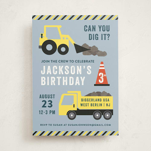 This is a sky kids birthday invitations with standard by Annie Holmquist called party zone printing on signature in standard