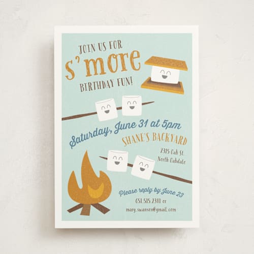 This is a sky kids birthday invitations with standard by Chelsey Scott called s'more fun printing on signature in standard