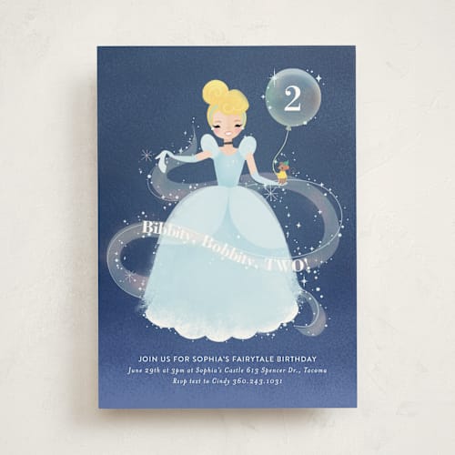 This is a midnight kids birthday invitations with standard by Itsy Belle Studio called disney's cinderella bibbity bobbity printing on signature in standard