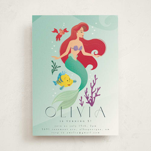 This is a ocean kids birthday invitations with standard by Ana de Sousa called disney's little mermaid sea adventures printing on signature in standard
