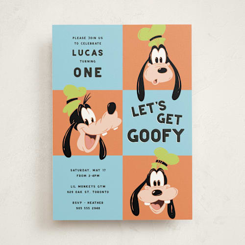 This is a gumdrop kids birthday invitations with standard by Kristen Knechtel called disney's goofy birthday printing on signature in standard