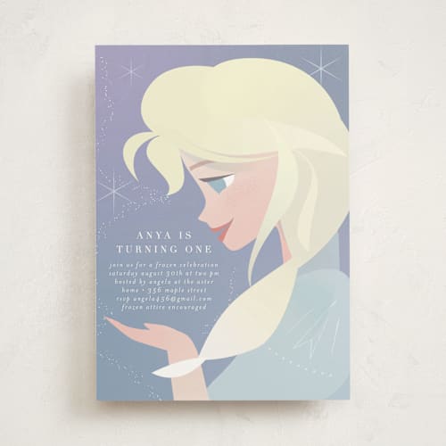 This is a frost kids birthday invitations with standard by Lori Wemple called disney's elsa the snow queen printing on signature in standard