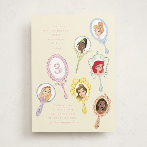 This is a vanilla kids birthday invitations with standard by Baumbirdy called disney princess mirrors printing on signature in standard