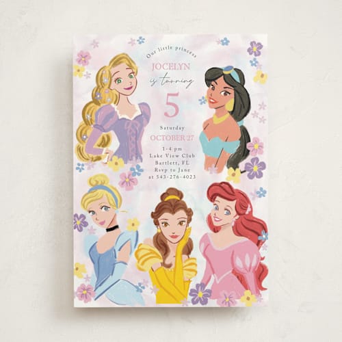 This is a cotton candy kids birthday invitations with standard by Cass Loh called disney's princess portrait printing on signature in standard