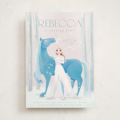 This is a dawn kids birthday invitations with standard by Kim Thoa called disney's elsa and nokk magical forest printing on signature in standard