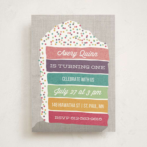 This is a rainbow kids birthday invitations with standard by Holly Whitcomb called layer cake printing on signature in standard