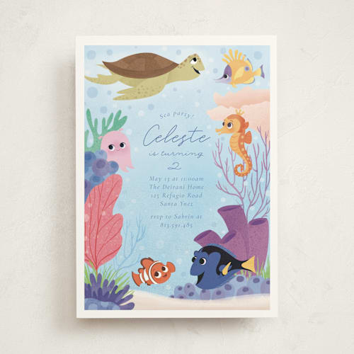 This is a sea kids birthday invitations with standard by Sabrin Deirani called disney and pixar's finding nemo friends printing on signature in standard