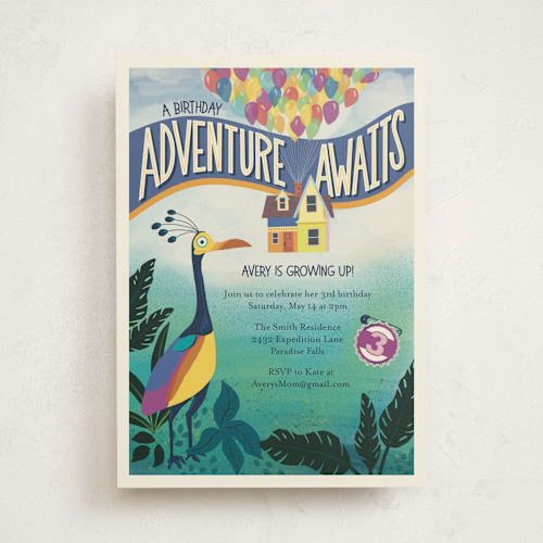 This is a sky kids birthday invitations with standard by Rebekah Canavan called disney and pixar up! adventure printing on signature in standard