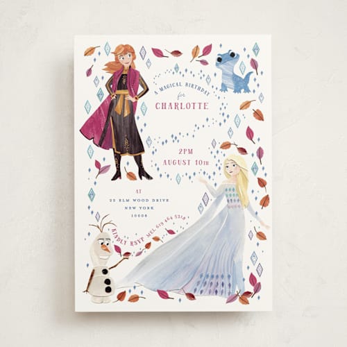 This is a frost kids birthday invitations with standard by Sarah Knight called disney's frozen elements printing on signature in standard