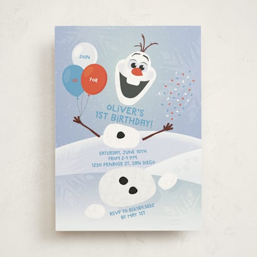 This is a periwinkle kids birthday invitations with standard by Erica Krystek called disney's olaf to party printing on signature in standard