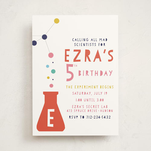 This is a papaya kids birthday invitations with standard by Pretty Girl Designs called mad scientist printing on signature in standard