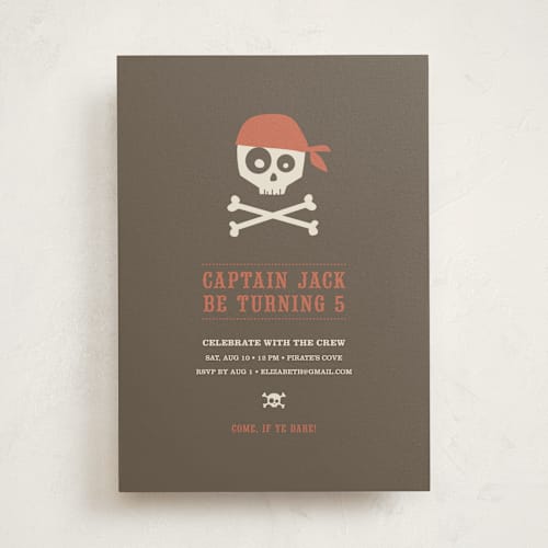 This is a chocolate kids birthday invitations with standard by Lori James called argh pirates printing on signature in standard