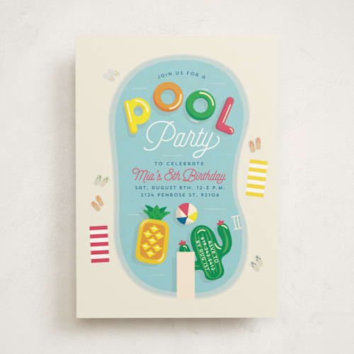 This is a pineapple kids birthday invitations with standard by Erica Krystek called pool party printing on signature in standard