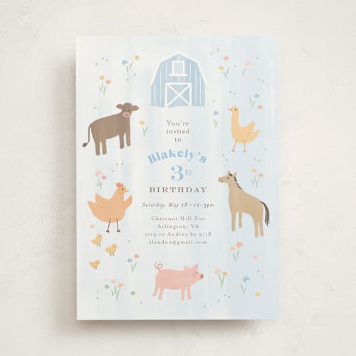 This is a sky kids birthday invitations with standard by Jennifer Wick called storybook farm printing on signature in standard