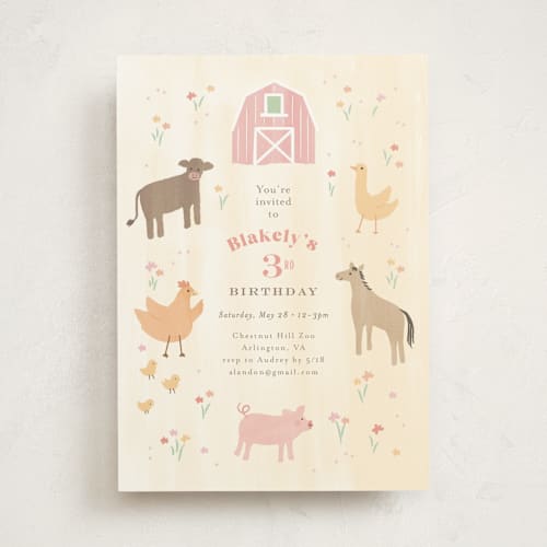This is a sunshine kids birthday invitations with standard by Jennifer Wick called storybook farm printing on signature in standard