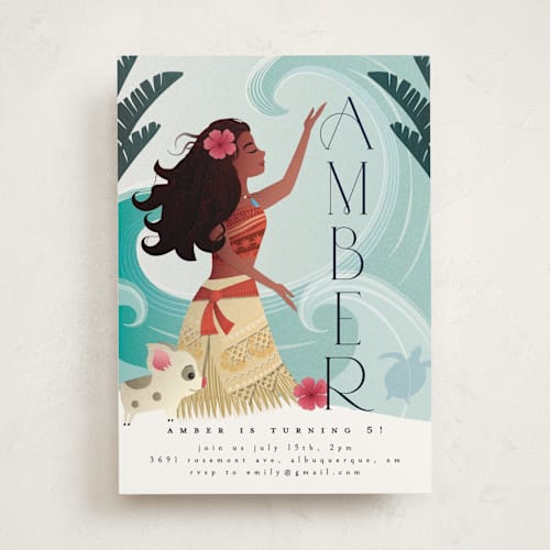 This is a ocean kids birthday invitations with standard by Ana de Sousa called disney's moana of motunui printing on signature in standard