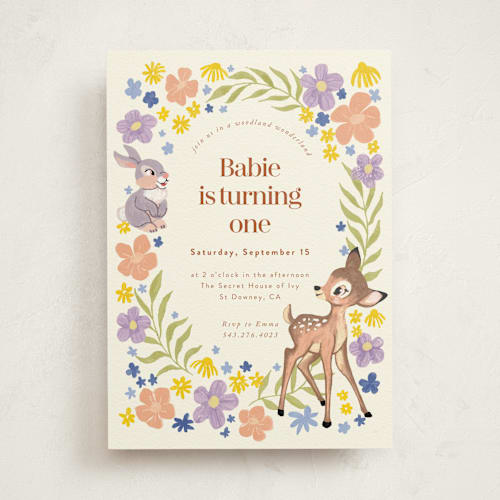 This is a cream kids birthday invitations with standard by Cass Loh called disney's magical bambi printing on signature in standard