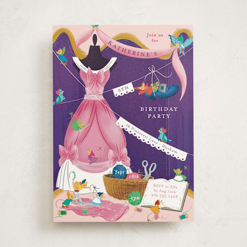 This is a peony kids birthday invitations with standard by Jackie Crawford called disney's cinderella dressmakers printing on signature in standard