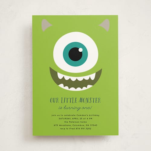 This is a seaweed kids birthday invitations with standard by Orasie called disney and pixar's monster mike printing on signature in standard