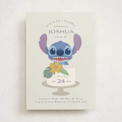 This is a coconut kids birthday invitations with standard by Griffinbell Paper Co. called disney keiki cake printing on signature in standard