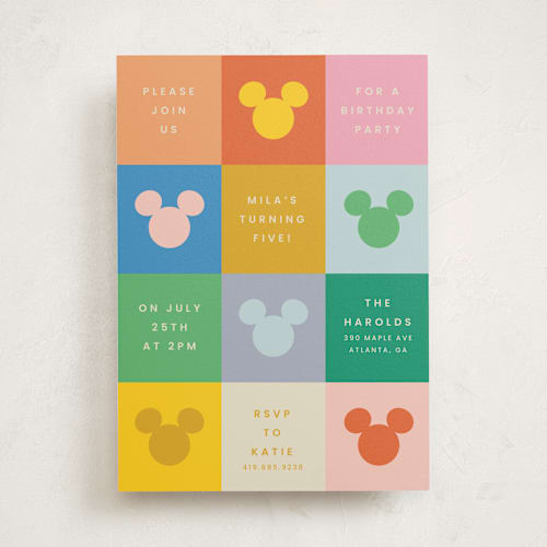 This is a bold kids birthday invitations with standard by Ellen Schlegelmilch called vibrant disney mickey printing on signature in standard