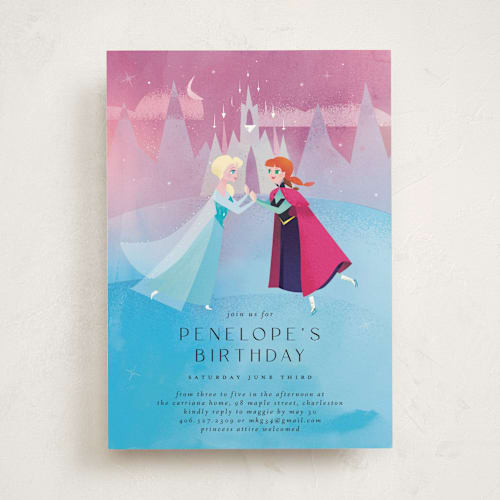 This is a twilight kids birthday invitations with standard by Lori Wemple called elsa and anna from disney's frozen printing on signature in standard
