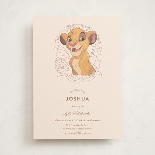 This is a bamboo kids birthday invitations with standard by Teju Reval called simba from disney's the lion king printing on signature in standard