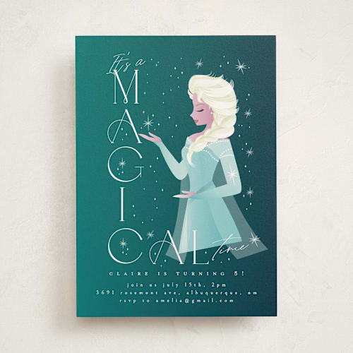 This is a ice kids birthday invitations with standard by Ana de Sousa called disney's elsa it's a magical time printing on signature in standard