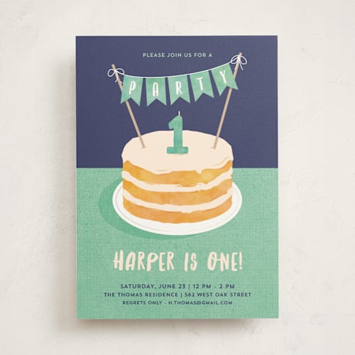 This is a pool kids birthday invitations with standard by Kerry Doyle called buttercream & bunting printing on signature in standard