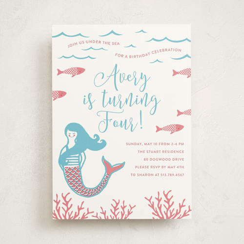 This is a bubblegum kids birthday invitations with standard by Oscar and Emma - Karly Depew called darling mermaid printing on signature in standard