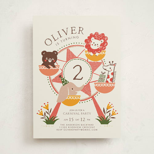 This is a apple kids birthday invitations with standard by Vivian Yiwing called little carnival printing on signature in standard